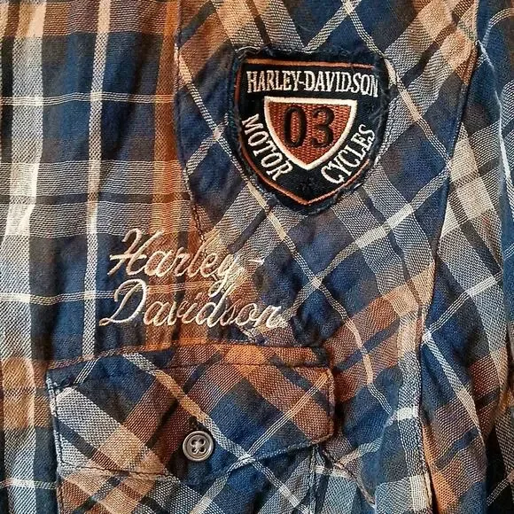 Harley Davidson Button Down Flannel Hoodie With Patches - Picture 4 of 7